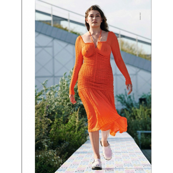 Ganni Orange Ruched stretch-cloqué midi dress size 36 US 4 $475 - Picture 5 of 16